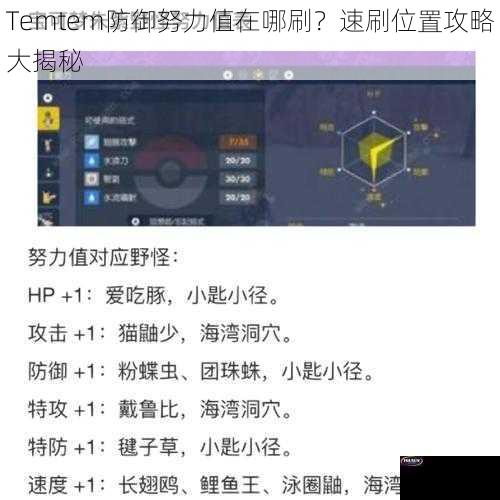 Temtem防御努力值在哪刷？速刷位置攻略大揭秘