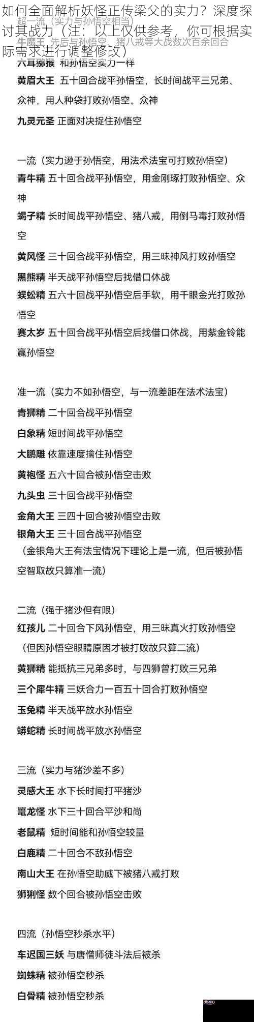 如何全面解析妖怪正传梁父的实力？深度探讨其战力（注：以上仅供参考，你可根据实际需求进行调整修改）