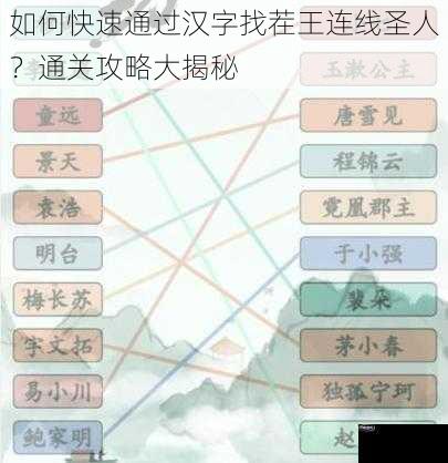 如何快速通过汉字找茬王连线圣人？通关攻略大揭秘