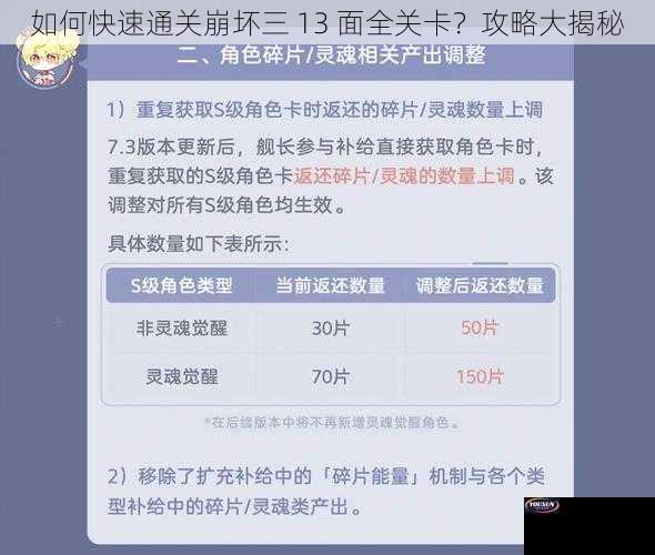 如何快速通关崩坏三 13 面全关卡？攻略大揭秘