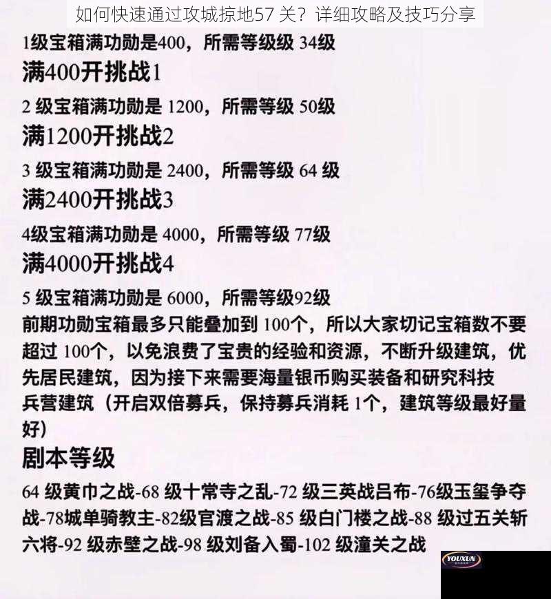 如何快速通过攻城掠地57 关？详细攻略及技巧分享