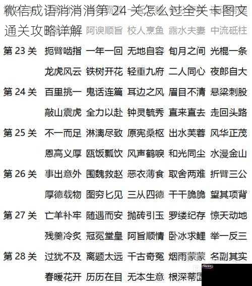 微信成语消消消第 24 关怎么过全关卡图文通关攻略详解