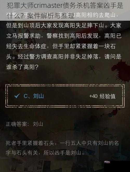 犯罪大师crimaster债务杀机答案凶手是什么？案件解析与推理