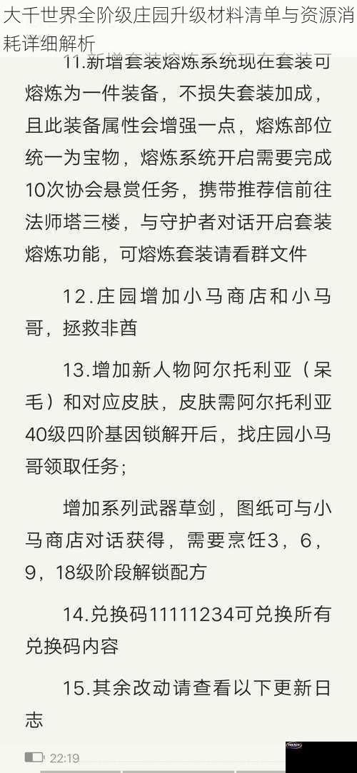 大千世界全阶级庄园升级材料清单与资源消耗详细解析